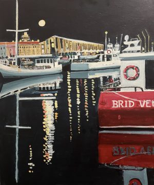 Hobart waterfront in winter 500x600mm acrylic on canvas. Contact me to purchase.