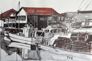 Hobart docks 550x370mm ink and pastel on paper. Contact me to purchase.