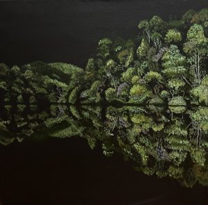 Reflection 460x460mm acrylic on canvas. The Gordon River. Contact me to purchase.