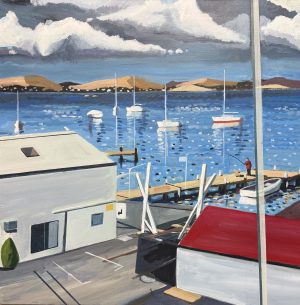 Battery Point boatyard 600x600mm acrylic on canvas