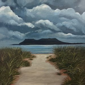 Moonlight and summer puffer jackets 450x450mm acrylic on canvas. Orford Tasmania