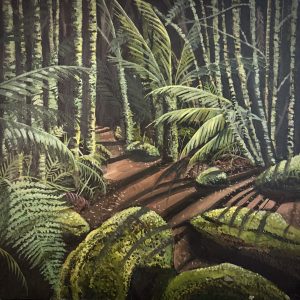 Rainforest shadows 550x550mm acrylic on canvas