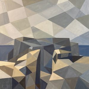 Standing on the edge of the world 460x460mm acrylic on canvas, Cape Pillar, Tasmania